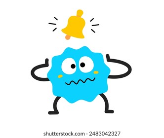 Ilustración de dibujos animados de Vector de la forma abstracta linda personaje azul molesto con la campana del anillo en el fondo de color blanco. Diseño de garabato infantil de estilo plano de monstruo geométrico loco. Personaje infantil con campana