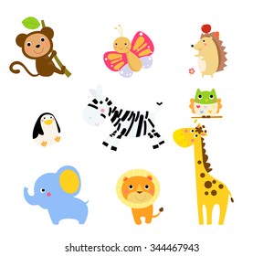Vector cartoon illustration of  cute animals collection