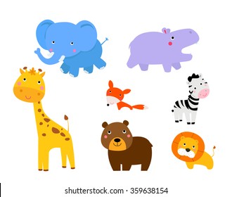 Vector cartoon illustration of cute animals collection