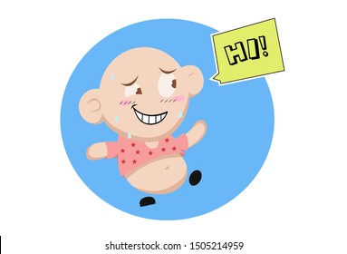 Vector Cartoon Illustration Of Cute Baby Saying Hi. Isolated On White Background.