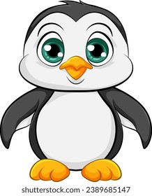 A vector cartoon illustration of a cute baby penguin isolated on a white background