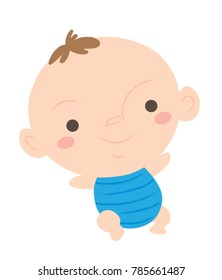 Vector cartoon illustration of cute baby boy isolated on white background