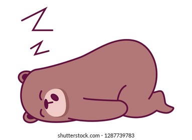 Vector cartoon illustration of cute bear sleeping. Isolated on white background.