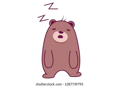 Vector cartoon illustration of cute bear  with closed eyes. Isolated on white background.
