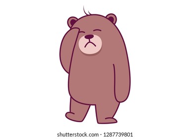 Vector cartoon illustration of cute bear sad. Isolated on white background.