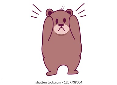 Vector cartoon illustration of cute bear unhappy. Isolated on white background.