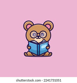 ilustración de caricatura vectorial lindo oso leer gafas de uso de libro