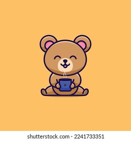 vector cartoon illustration cute bear drink a cup of coffee icon animal nature