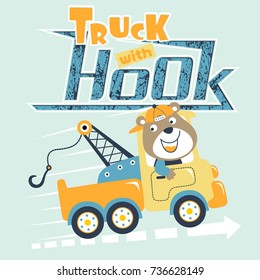 vector cartoon illustration of cute bear driving tow truck