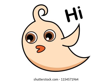 Vector Cartoon Illustration Of Cute Bird Saying Hi . Isolated on white background.