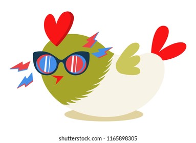 Vector cartoon illustration. Cute bird wearing glasses. Isolated on white background.