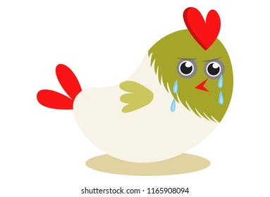 Vector cartoon illustration. Cute bird is crying. Isolated on white background.