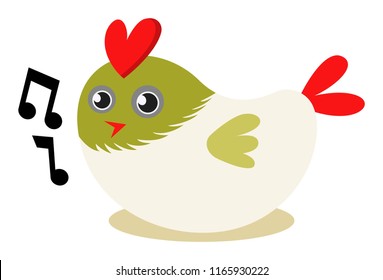 Vector cartoon illustration. Cute bird with music icon. Isolated on white background.