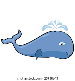 Vector cartoon illustration of a cute blue whale