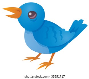 Vector cartoon illustration of a cute blue bird