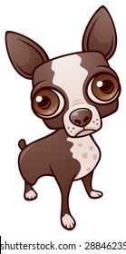 Vector cartoon illustration of a cute Boston Terrier puppy dog or chihuahua.