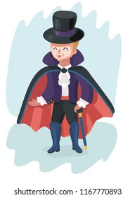 Vector cartoon illustration of Cute boy dressed up as Dracula for the halloween party. Funny kid characters.