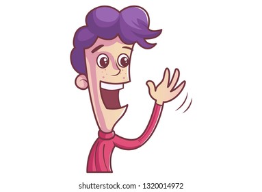 Vector cartoon illustration. Cute boy is  saying hi . Isolated on white background.