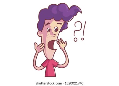 Vector cartoon illustration of cute boy is shocked. Isolated on white background.