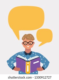 Vector cartoon illustration of Cute boy reading book.