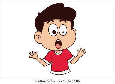 Vector cartoon illustration. Cute boy is amazed. Isolated on white background. 