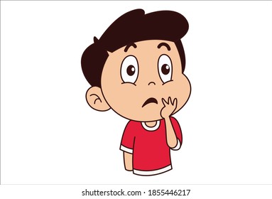 Vector cartoon illustration. cute boy is thinking. Isolated on white background. 