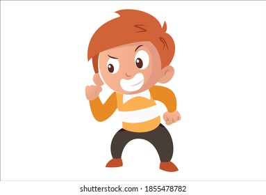 Vector cartoon illustration. Cute boy is angry. Isolated on white background.