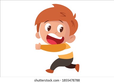 Vector cartoon illustration. Cute boy is running. Isolated on white background.