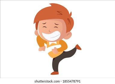 Vektorgrafik-Illustration. Cute Junge tanzt im Glück. Einzeln auf weißem Hintergrund.