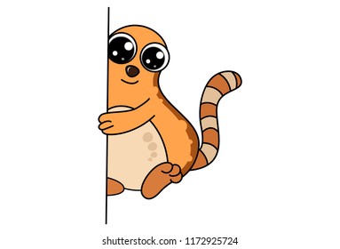 Vector cartoon illustration of cute brown cat climb on wall. Isolated on white background.