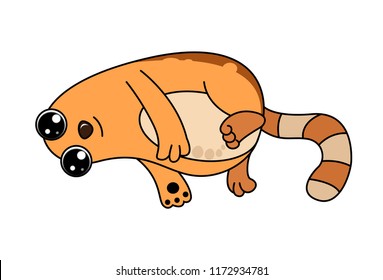 Vector cartoon illustration of cute brown cat sleeping . Isolated on white background.