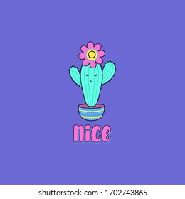 Vector cartoon illustration of cute Cactus. Design for cards, clothes and other