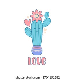 Vektorillustration Cartoon Illustration von süßen Cactus. Design für Karten, Kleidung und andere
