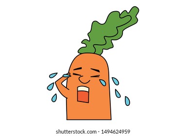 Vector cartoon illustration of cute carrot is crying. Isolated on white background.