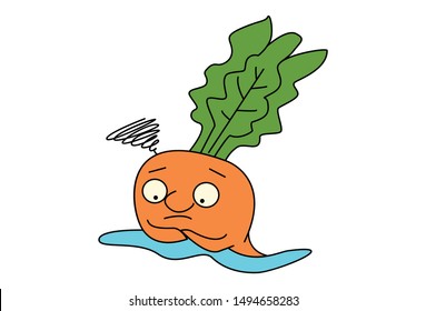 Vector cartoon illustration of cute carrot is waiting. Isolated on white background.