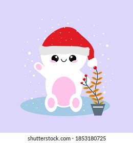Ilustración de dibujos animados de personajes adorables sentados y saludos, elemento de diseño navideño de invierno