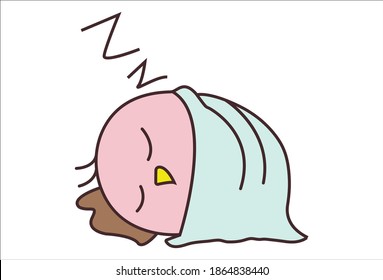 Vector cartoon illustration. Cute chick is sleeping. Isolated on white background.
