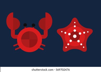 Vector cartoon illustration of cute crab character.