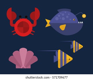 Vector cartoon illustration of cute crab character.