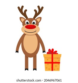 Vector cartoon illustration of cute deer christmas greeting card vector illustration design Eps 10