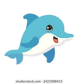 Vector cartoon illustration with cute dolphin