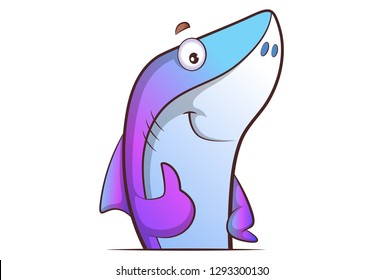 Vector cartoon illustration of cute fish with thumbs up sign. Isolated on white background.