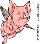 Vector Cartoon illustration of cute flying pig