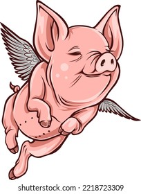 Vector Cartoon illustration of cute flying pig