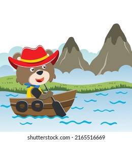 Vector cartoon illustration of cute fox sailing on sailboat with cartoon style. Can be used for t-shirt print, kids wear fashion design, fabric textile, nursery wallpaper and poster.