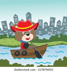 Vector cartoon illustration of cute fox sailing on sailboat with cartoon style. Can be used for t-shirt print, kids wear fashion design, fabric textile, nursery wallpaper and poster.