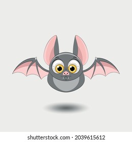 Vector cartoon illustration of cute friendly black bat character flying with outstretched wings, in flat modern style. Halloween party cartoon mouse.