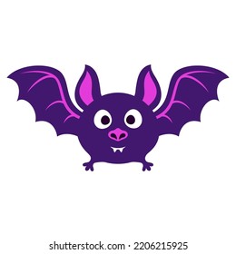 vector cartoon illustration of cute friendly black bat character in flat style isolated on white, halloween theme