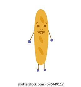 Vector cartoon illustration with cute funny bread character icon isolated on white background. Cartoon food design