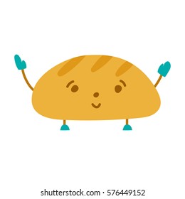 Vector cartoon illustration with cute funny bread character icon isolated on white background. Cartoon food design